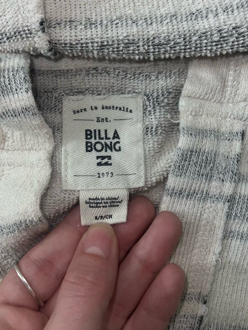 Billabong Men's Striped Hooded Pullover - Cream & Light Gray - Picture 2 of 3